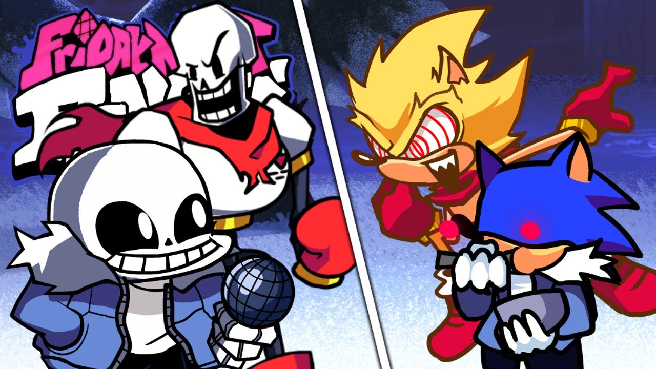 Friday Night Funkin' Sans and Papyrus & Fleetway Sonic and Sunky Duet - Bonedoggle (comparison)