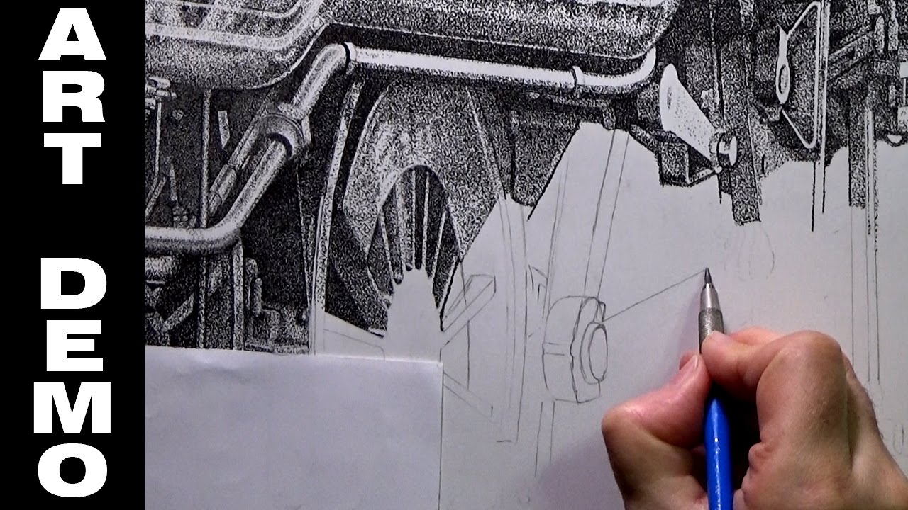 Steam Train Ink Stippling Timelapse Demo Part 1