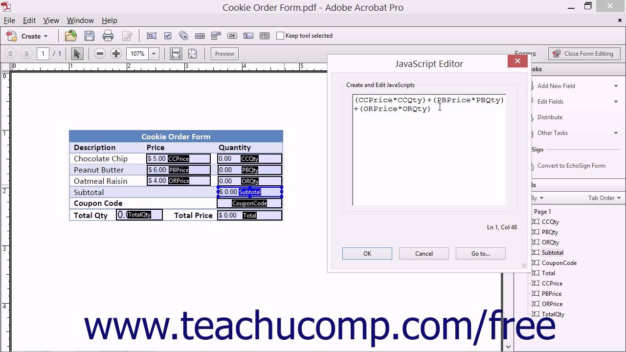 Calculate Properties of Form Fields - Adobe Acrobat XI Training Tutorial Course
