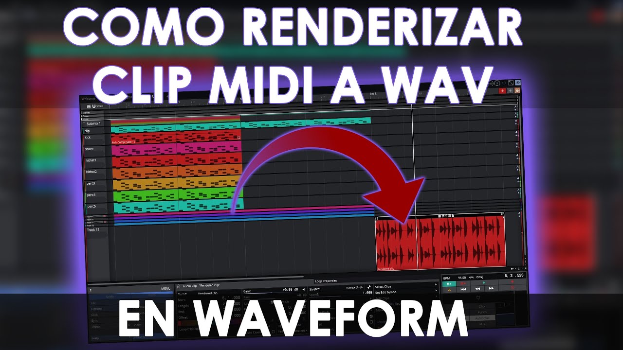 COMO RENDERIZAR CLIPS MIDI EN WAVEFORM FREE  12.5