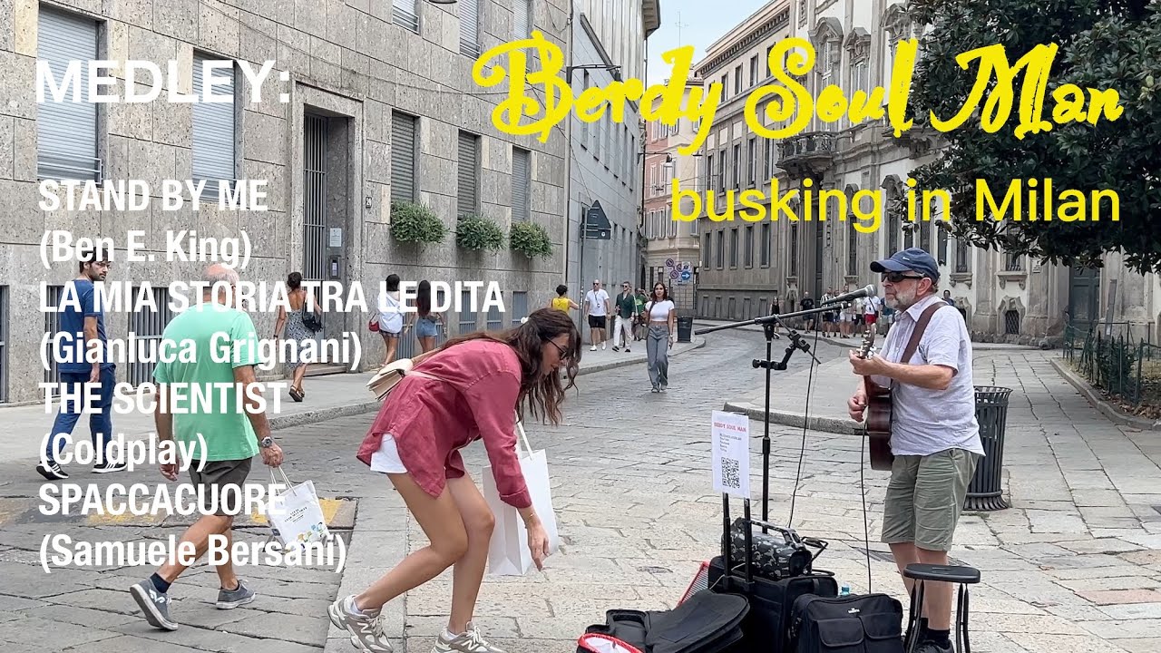 Berdy Soul Man busking in Milan (Piazzetta Brera) Medley 1