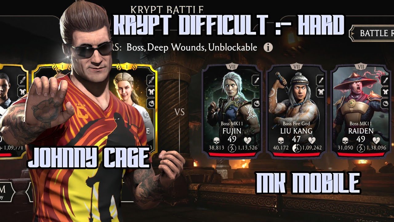 Krypt Difficult :- Hard mode with Kombat Cup, Johnny Cage Mk mobile