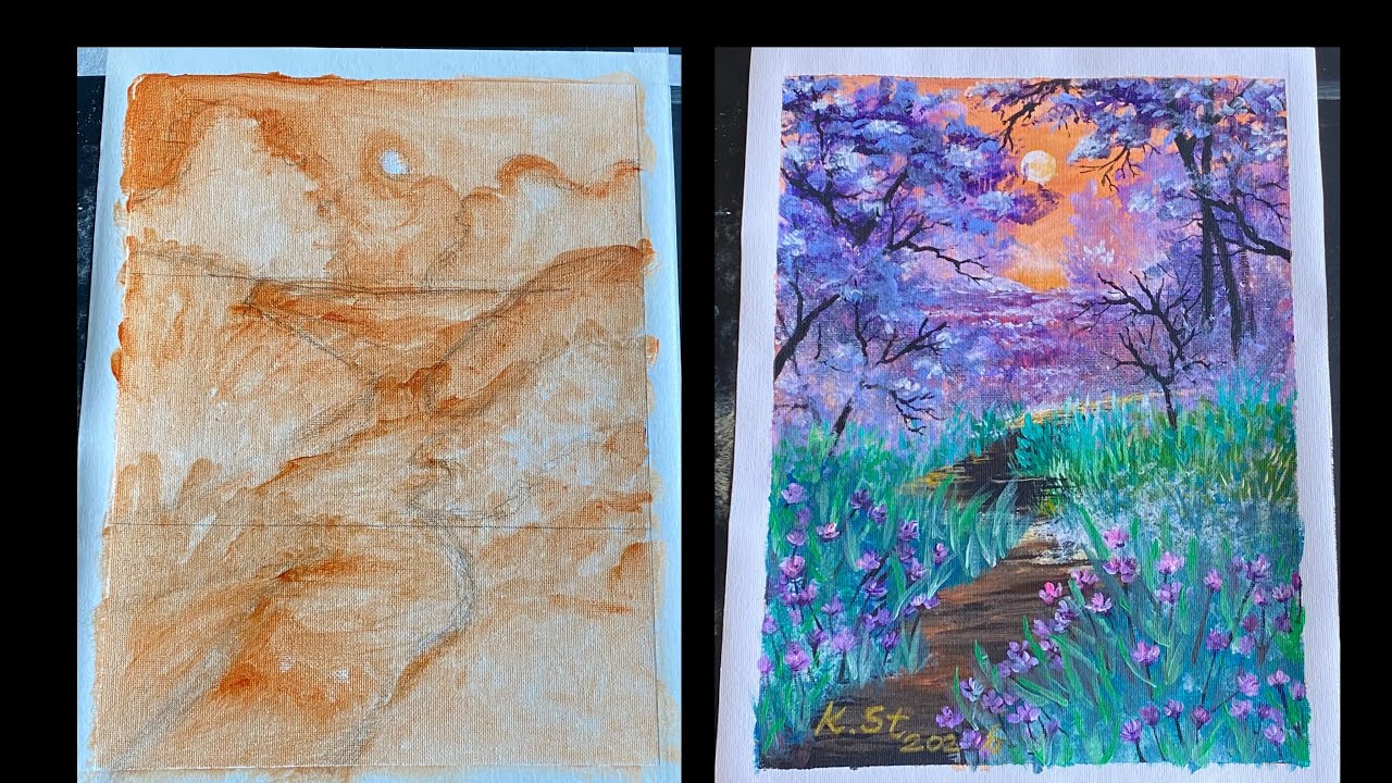 How to draw landscape painting/#004/Spring landscape/Acrylic painting/KellyArt