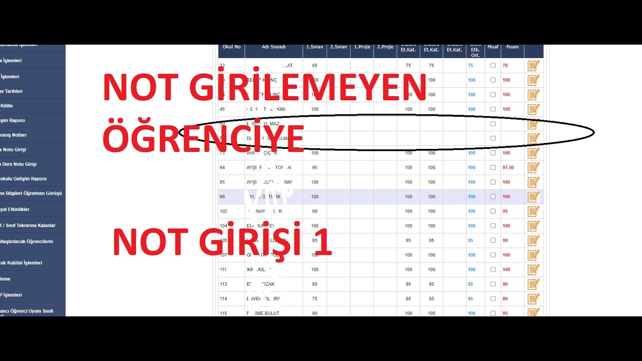 Nakil Gelen; NOT GİRİLEMEYEN ÖĞRENCİYE NOT GİRİŞİ 1 #eokul