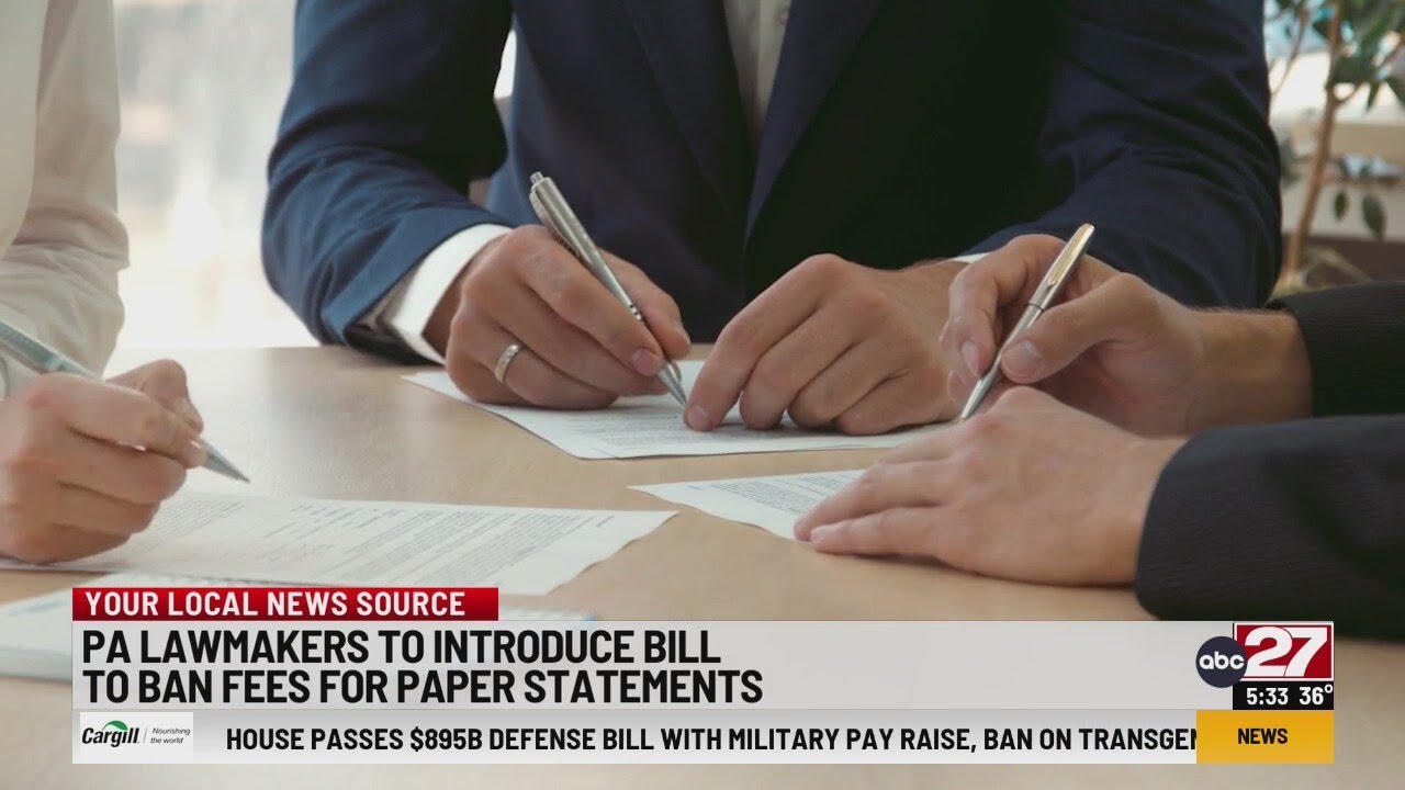 Pennsylvania lawmakers to introduce bill to ban fees for paper statements