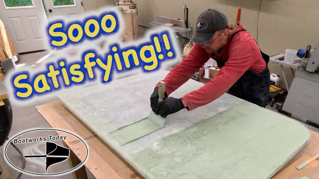 Bertram Moppie Project: Fixing Mistakes, Glassing Supports and Fairing A Custom Hatch Cover