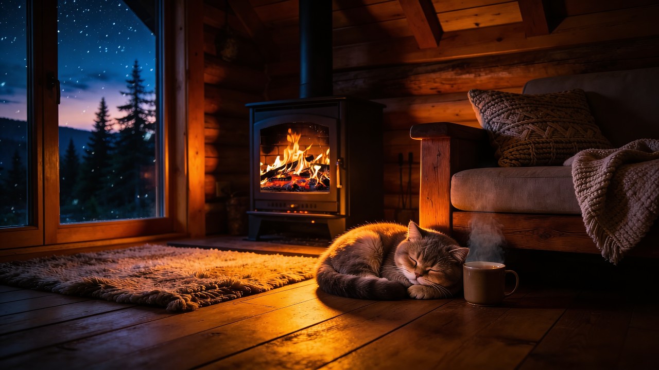 Cozy Fireplace Room 🌧️ Smooth Jazz & Heavy Rain Ambience for Study and Sleep