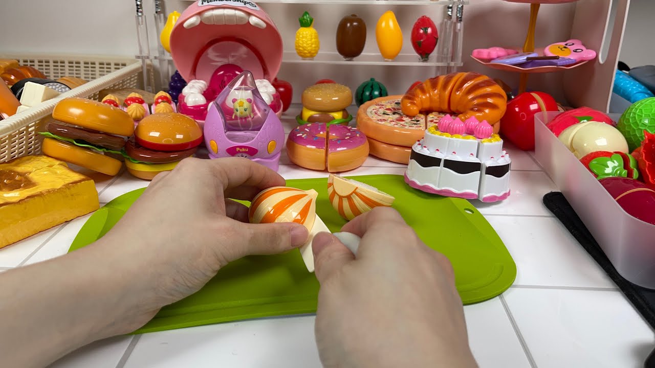 1 hour 99% Sleep Fast Tapping Satisfying Cutting asmr fruits🍏, dessert🍕, see food🐟