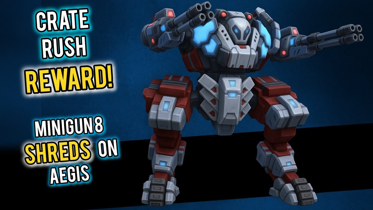 Minigun 8 Shreds on Aegis! Crate Rush Reward | Mech Arena Gameplay