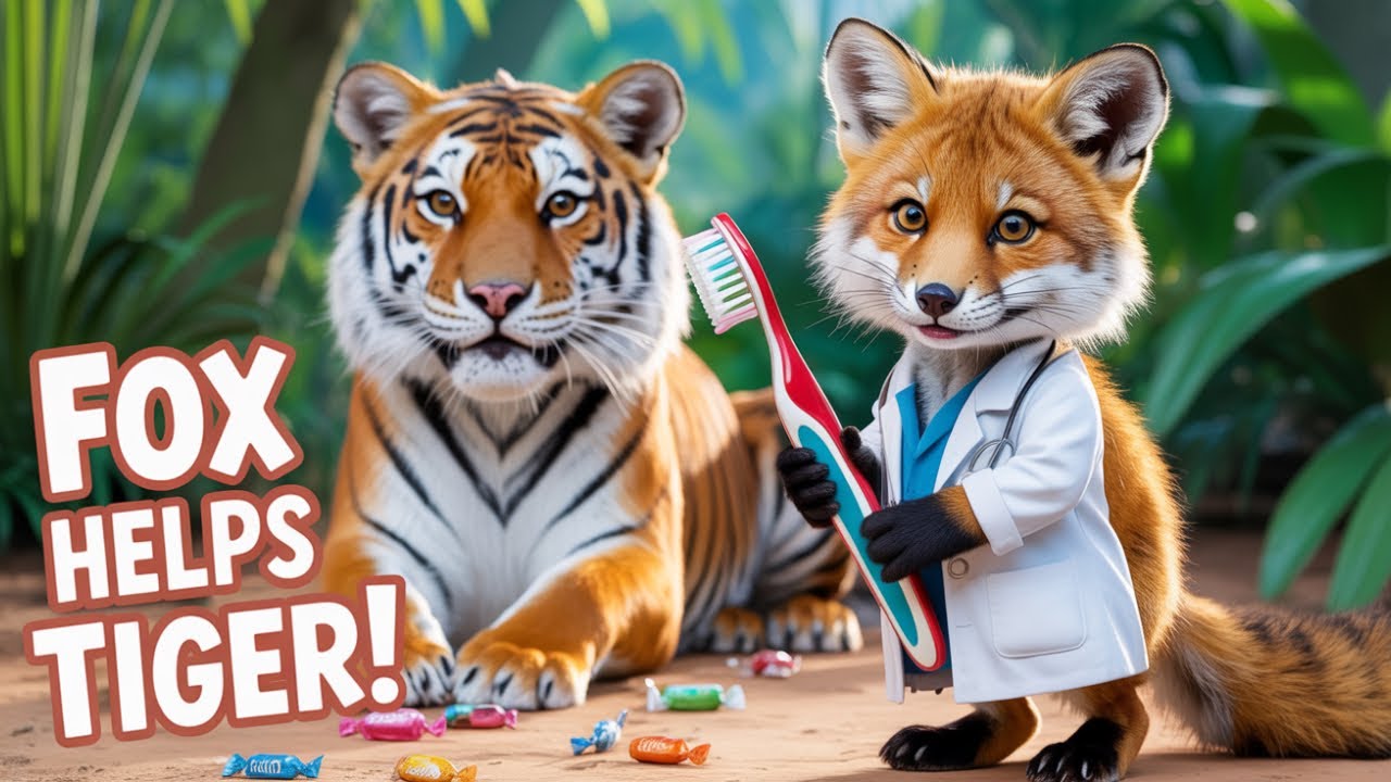 Tiger’s Painful Toothache After Eating Too Much Candy | Smart Fox Saves Animals with a Trick |