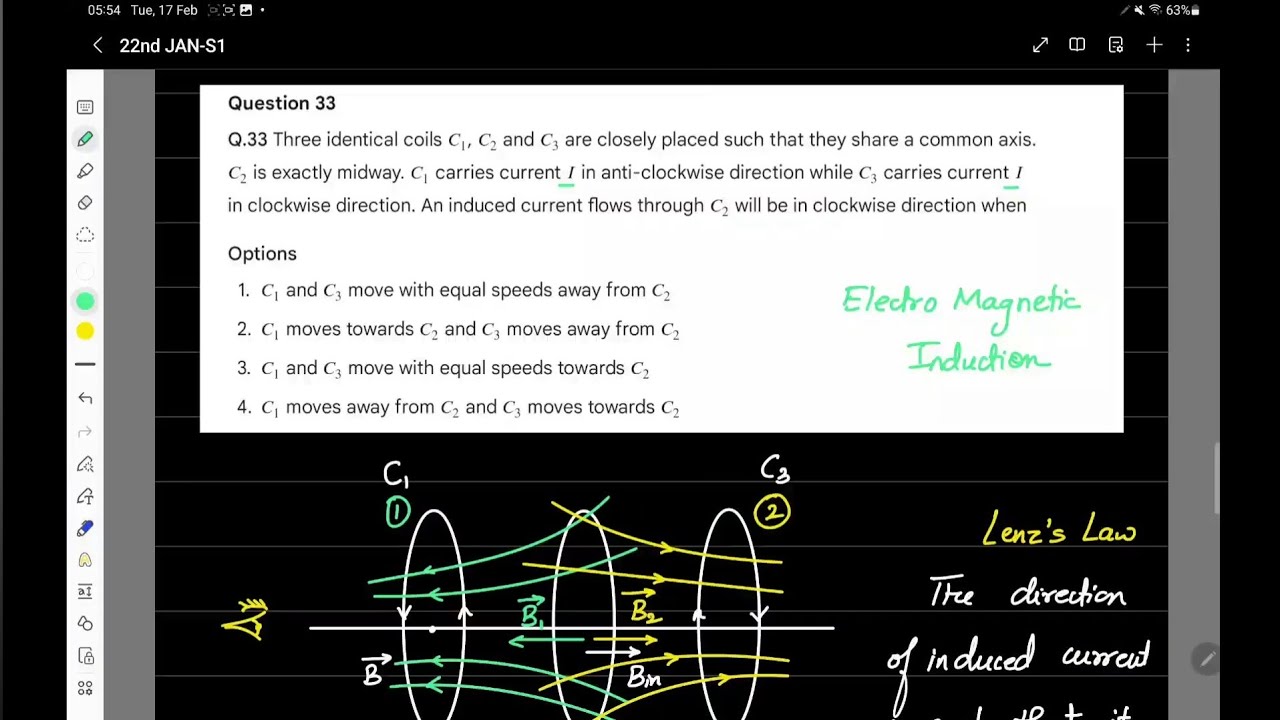 JEE Mains 2026 Physics Solution | 22nd Jan Shift 1 | EMI & Lenz's Law (3 Coils Problem) | Q33