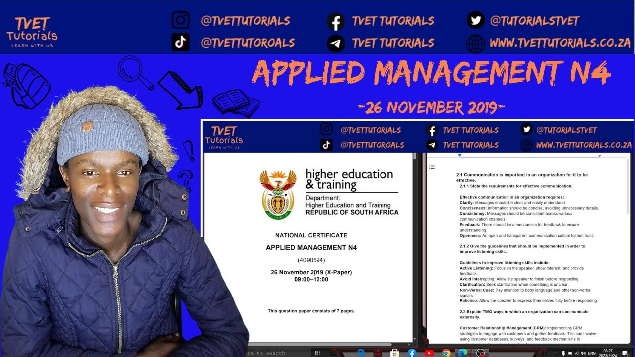 APPLIED MANAGEMENT N4 PREVIOUS QUESTION PAPER 26 NOV 2019 EP1
