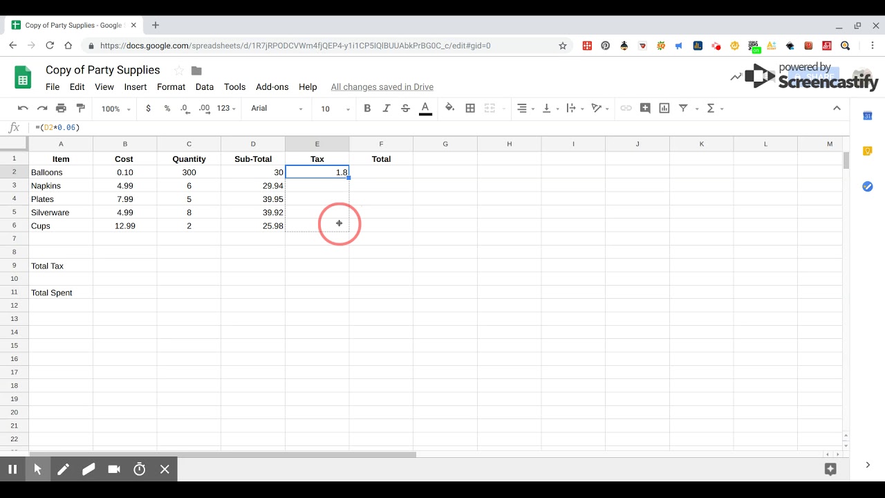 Google Sheets Calculating Taxes