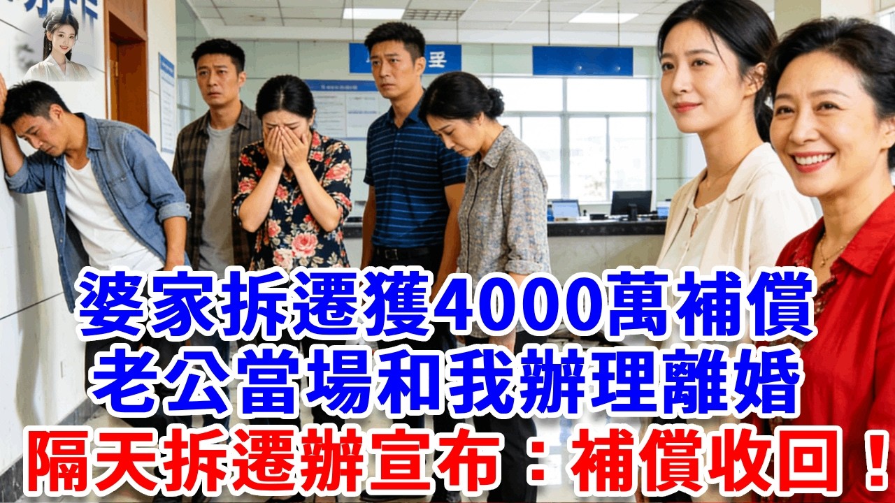 婆家拆遷獲4000萬補償，老公當場和我辦理離婚，轉頭和小三領證，隔天讓拆遷辦宣布：補償收回！婆家崩潰：妳到底是誰？#思妤說故事#為人處世#生活經驗#情感故事#晚年哲理#說故事#完結文#原創故事
