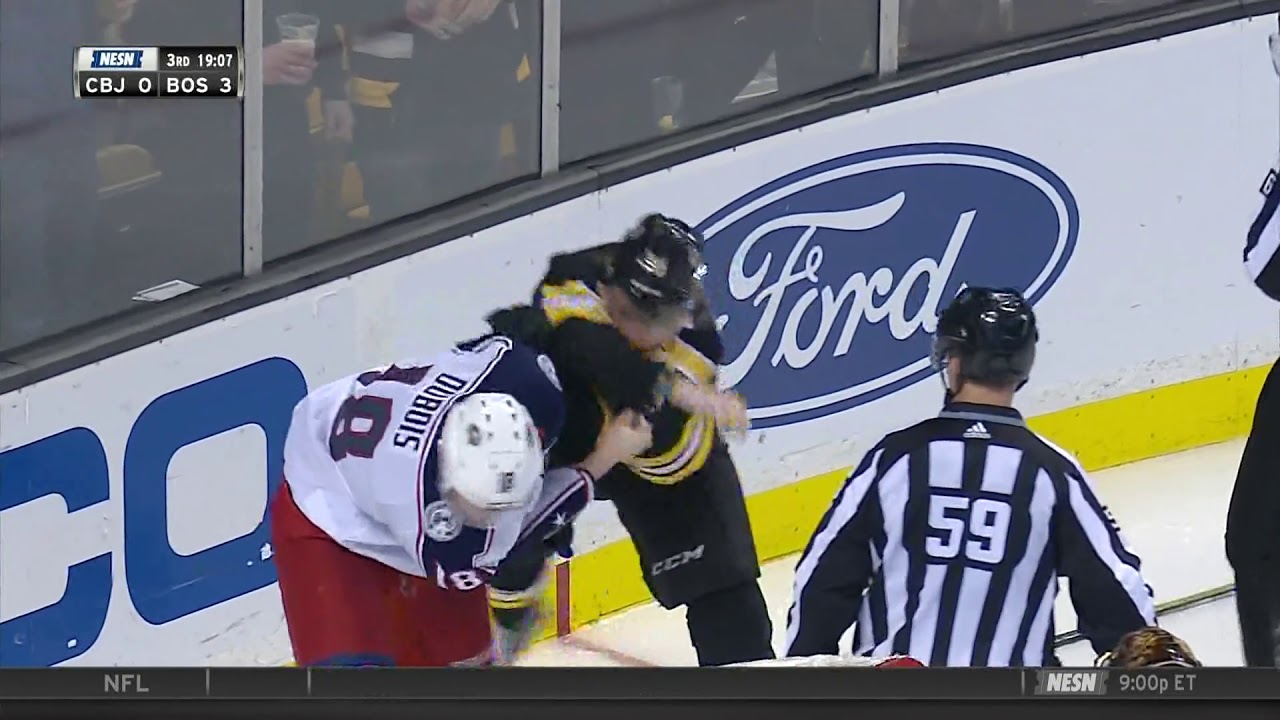 Charlie McAvoy fights Dubois, gets Gordie Howe hat trick 12/18/17