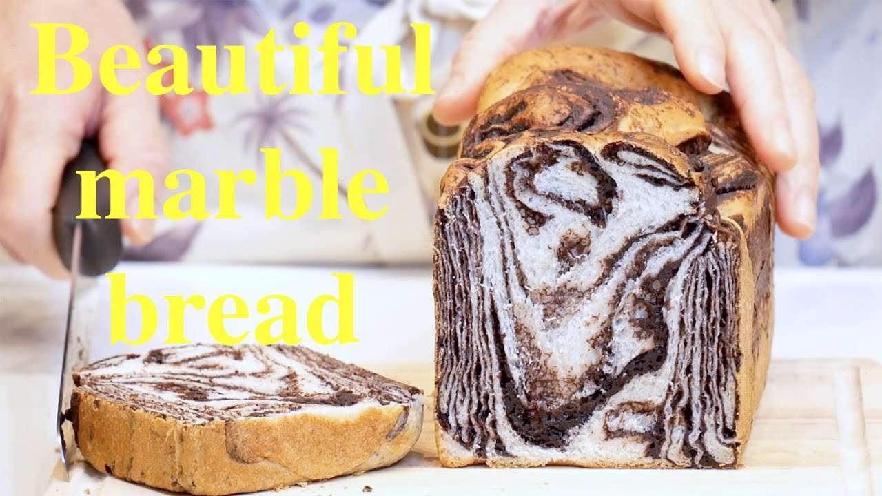 （タッパで作る簡単パン）手作りのココアシートで作る！美しいマーブル食パン Beautiful marble bread（English subtitle)