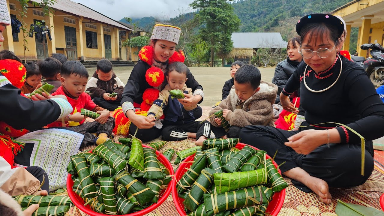 Nam and his friends wrapped banh chung for the 2026 New Year's Eve celebration at school.