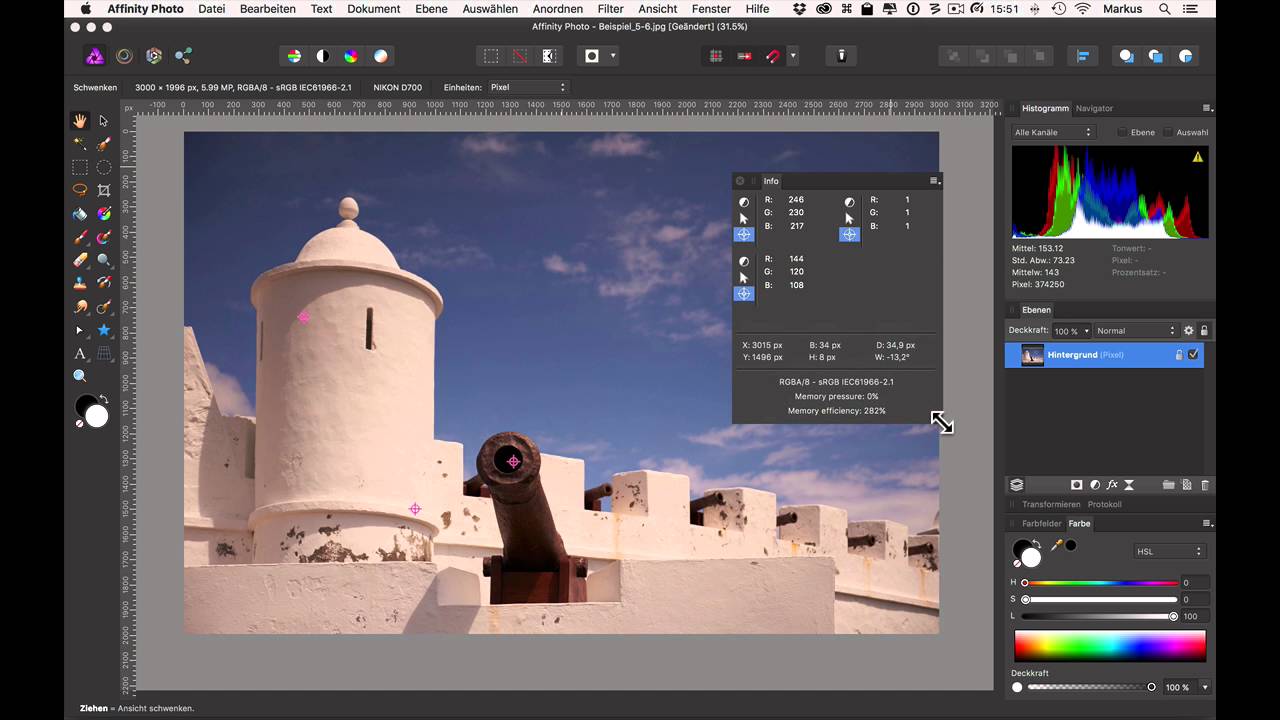 Affinity Photo: Farbkorrektur mit Kurven und Messpunkten