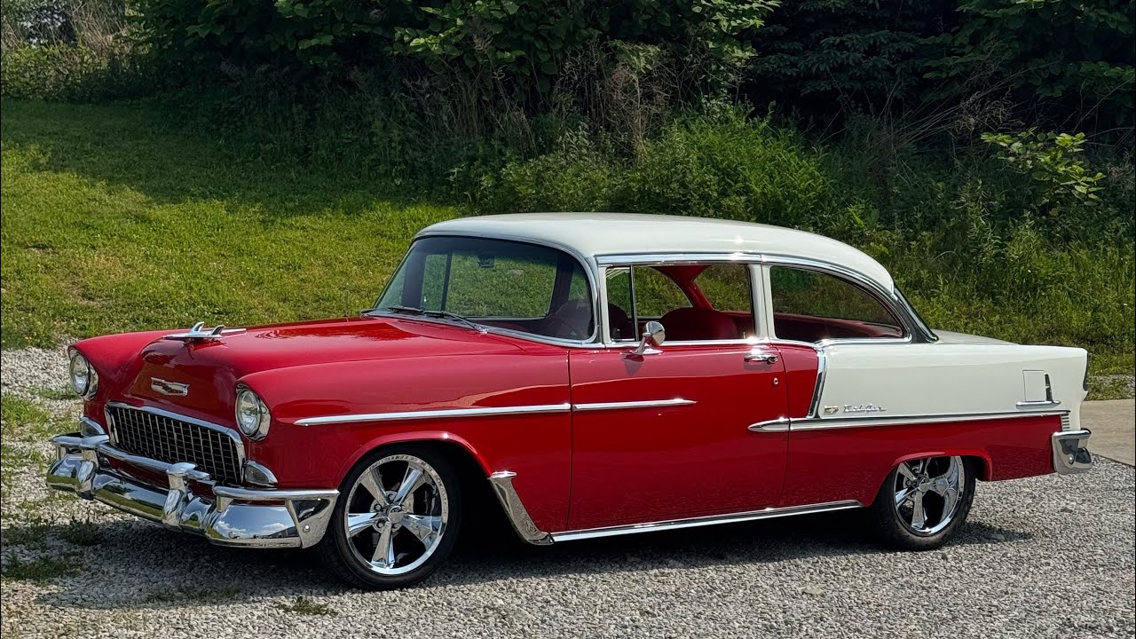 ‘55 Bel-Air full custom red leather and suede interior.