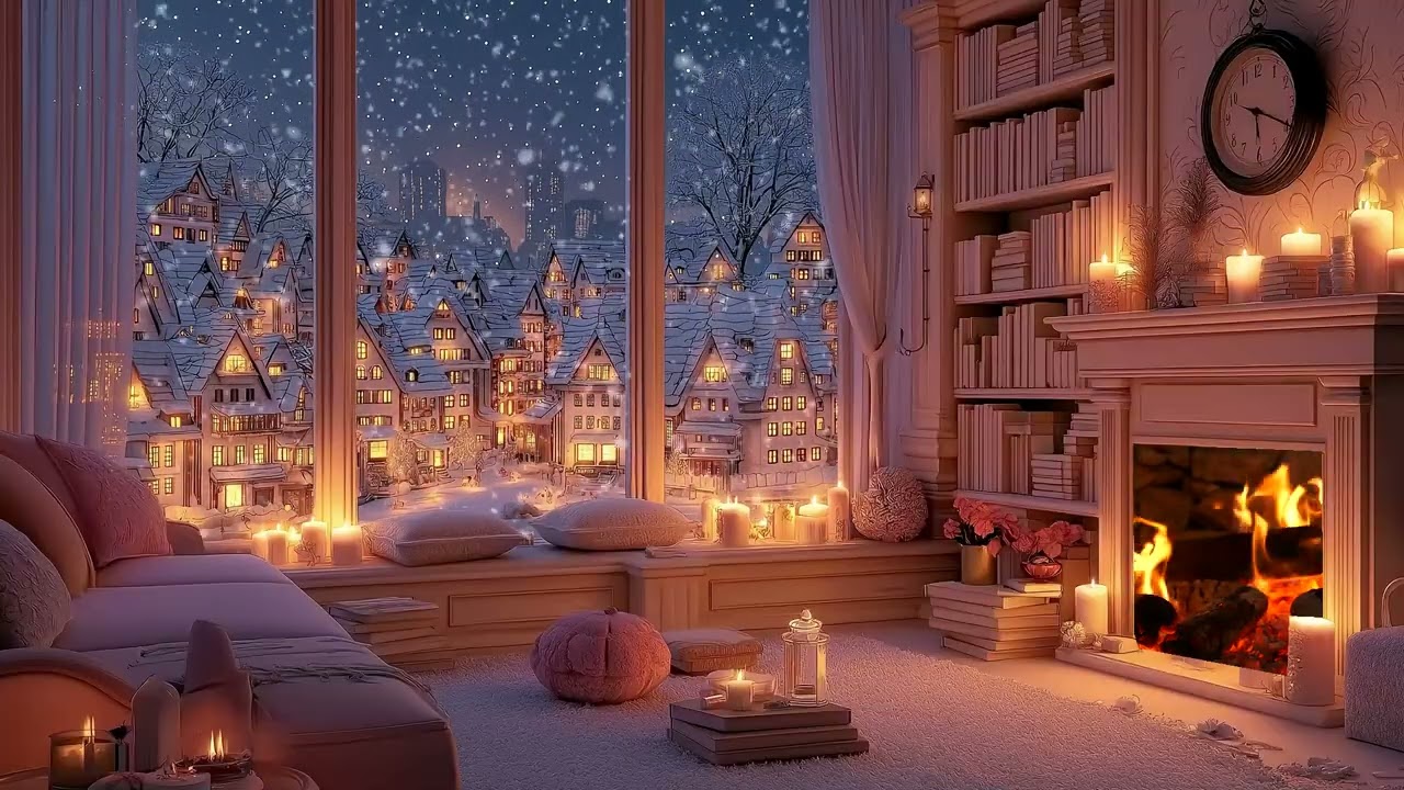 🏡Cozy Cabin Wind | Snow Falling Outside, Fireplace Inside (3 Hours) | Sleep Comfort Study Work Relax
