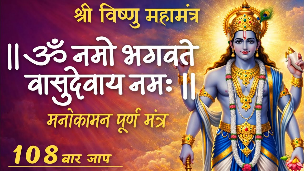 ॐ नमो भगवते वासुदेवाय नमः | 108 बार जाप | श्री विष्णु महामंत्र | Om Namo Bhagavate Vasudevaya