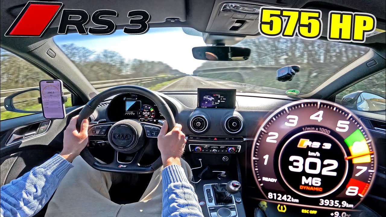 575HP Audi RS3 does 300KM/H on AUTOBAHN
