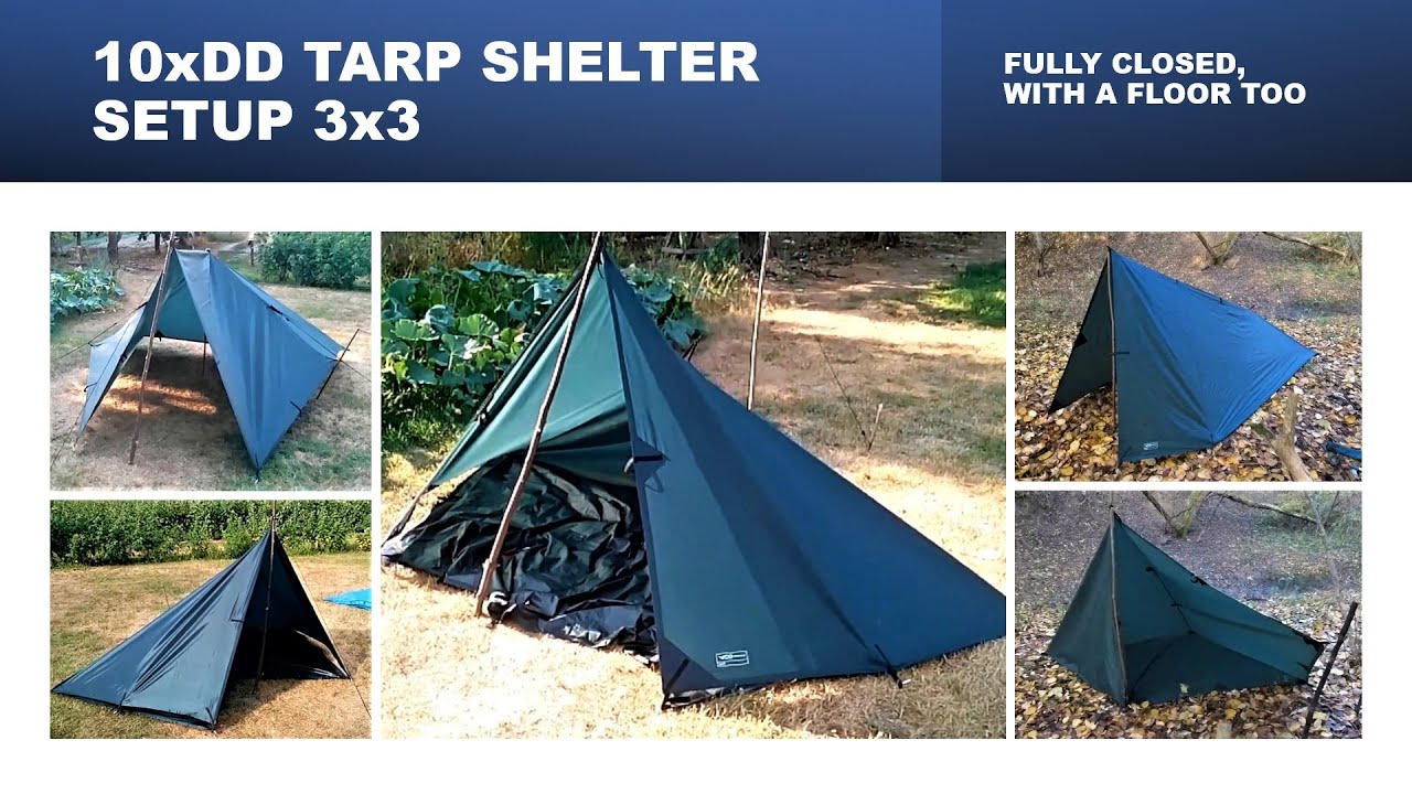 10xDD TARP SHELTER SETUP. 3x3. FULLY CLOSED, WITH A FLOOR TOO. ROZSTAWIANIE TARPA, Różne sposoby