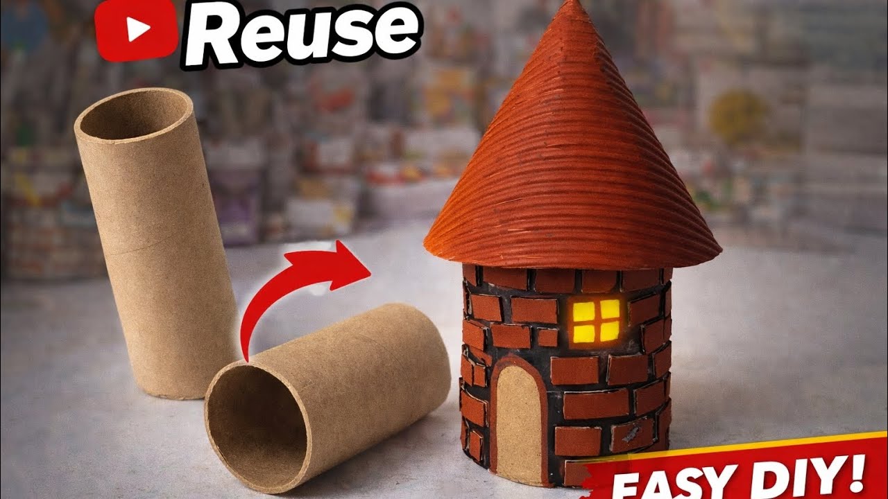 🤩✂️Reuse Cardboard Tube into a Beautiful Mini House🤩🏠 | Easy DIY Craft