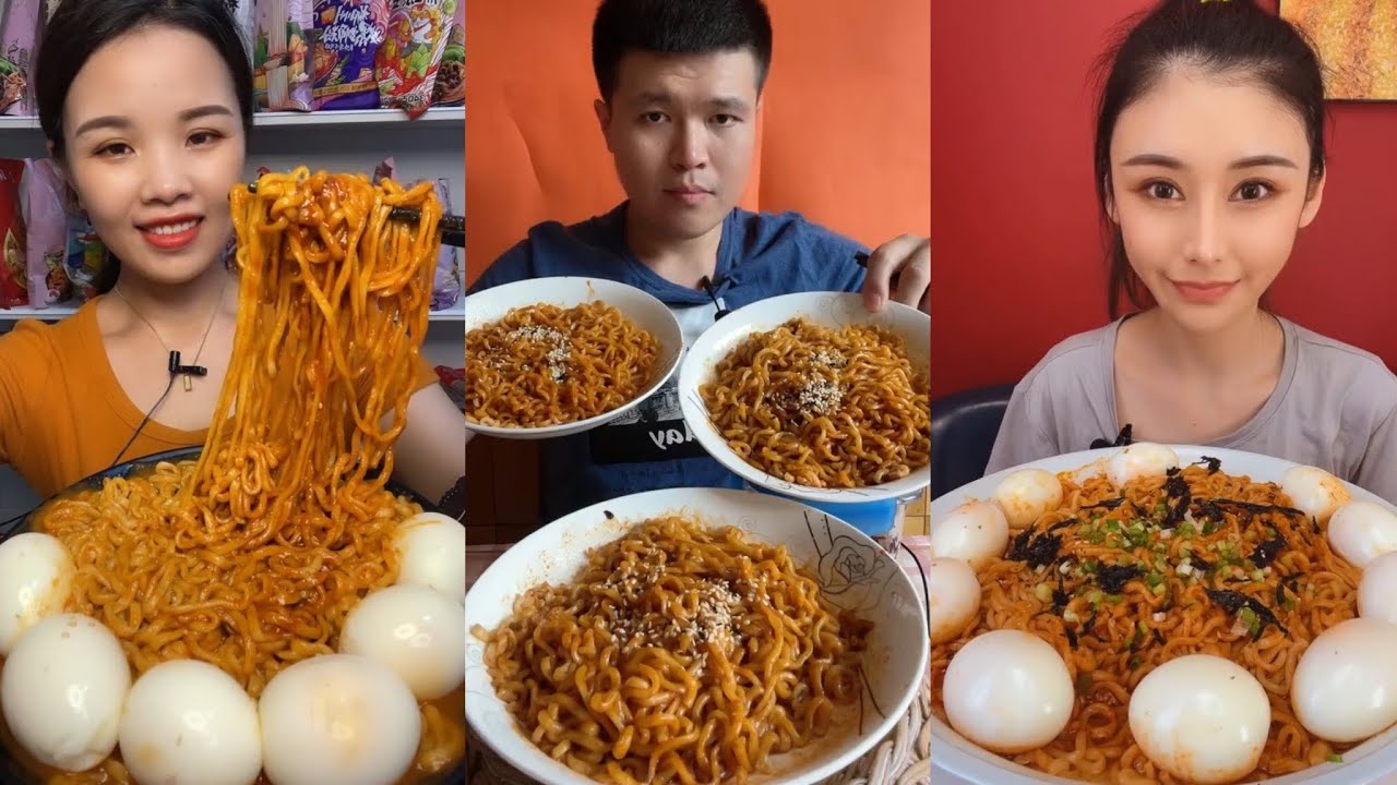 ASMR CHINESE FOOD MUKBANG EATING SHOW 매운라면과 계란 중국 먹방 쇼 리얼사운드 ราเมนรสเผ็ดและการกินไข่ 🌶
