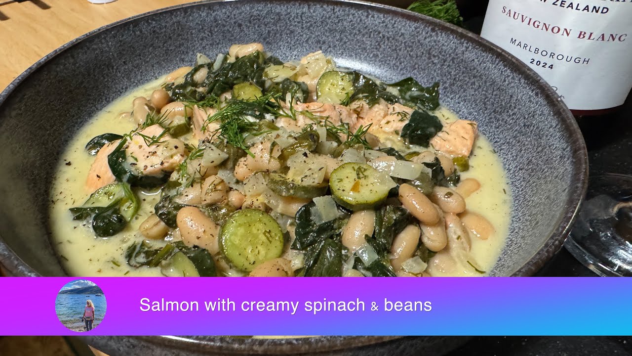 Salmon with Creamy Spinach & Beans