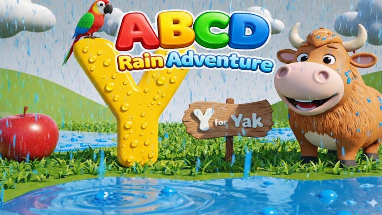 ABCD Rainy class | Learn with fun rain adventure | abcd alphabets with 3d adventure🍎 ball⚽Cat 🐱, 🐶