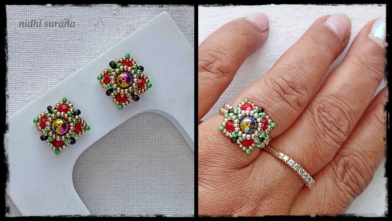 Cute Cushions, Post Earrings & Ring/How to make Crystal Jewellery at home/Aretes/Anillo Tutorial diy