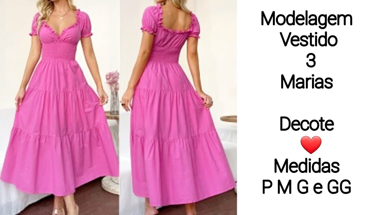 COMO FAZER MOLDE VESTIDO 3 MARIA COM DECOTE CORAÇÃO