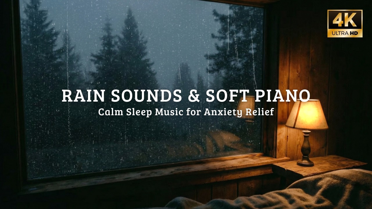 4K Rain Sounds & Soft Piano 🌧️ Cozy Bedroom Ambience for Deep Sleep & Anxiety Relief
