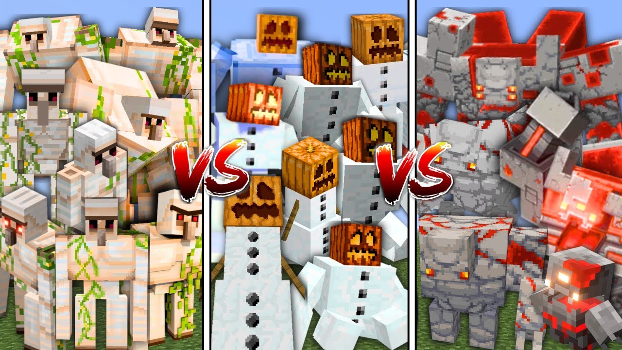 ALL IRON GOLEMS vs ALL SNOW GOLEMS vs ALL REDSTONE GOLEMS in Minecraft Mob Battle