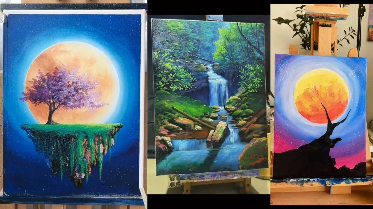 Best painting 2024 l step by step painting l arts painting l best moonlight painting l drawings....