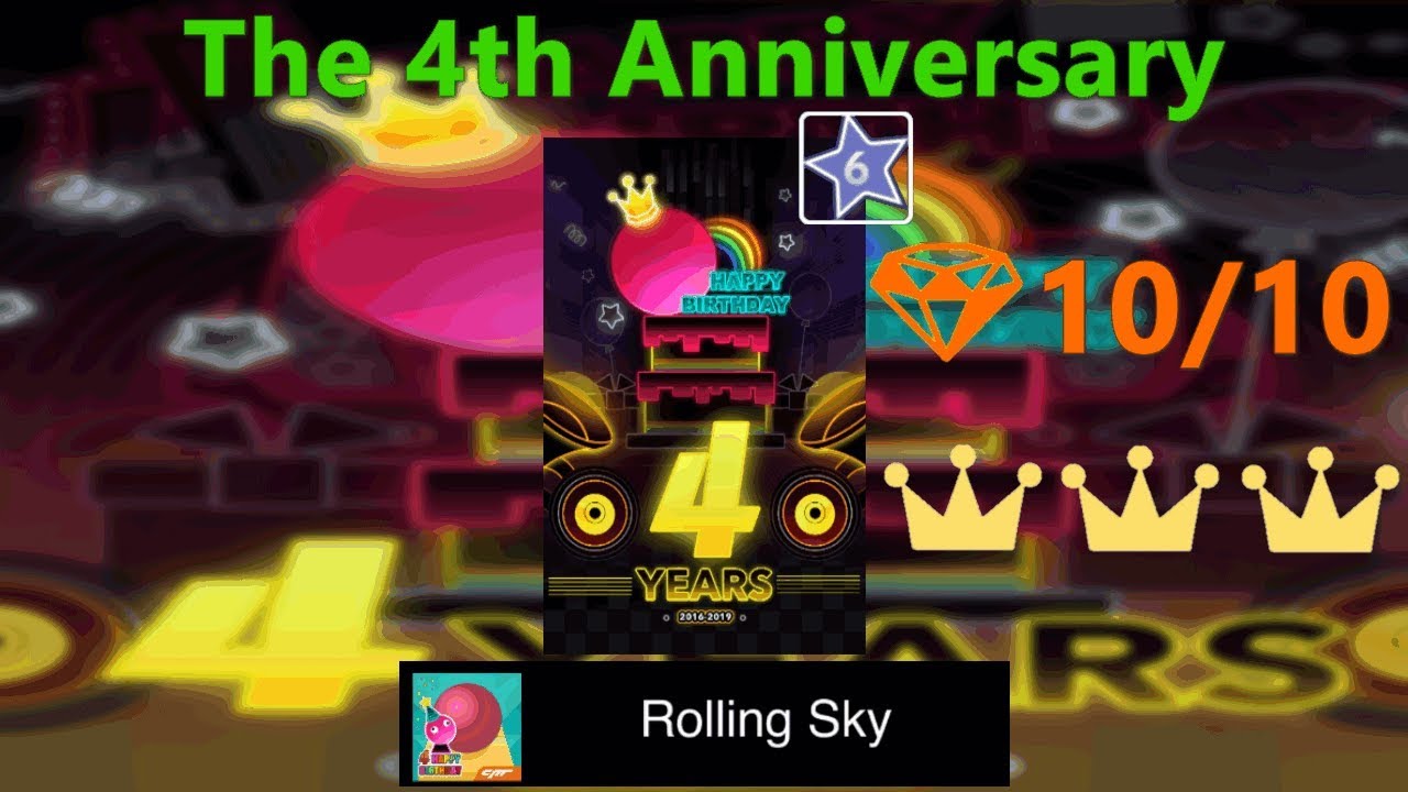 Rolling Sky Level 44 - The 4th Anniversary - 100% Completed All Diamonds And Crowns