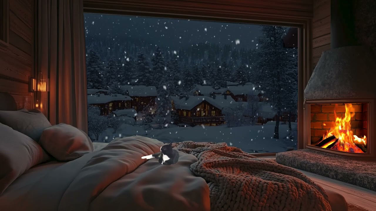 Snowy Winter Cabin Piano Music and Fireplace Ambience for Sleep, Study, and Relaxation