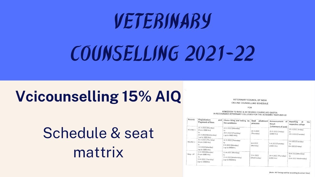 vci counselling 2021 schedule!! veterinary counselling latest news!!vci 15% aiq counselling!!
