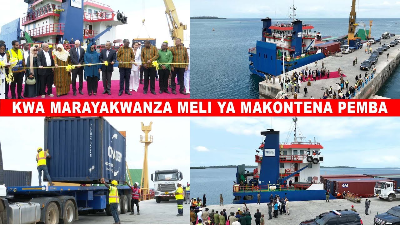KUMEKUCHA KWA MARAYAKWANZA  RAIS MWINYI UZINDUZI MELI YA MAKONTENA MKOANI PEMBA