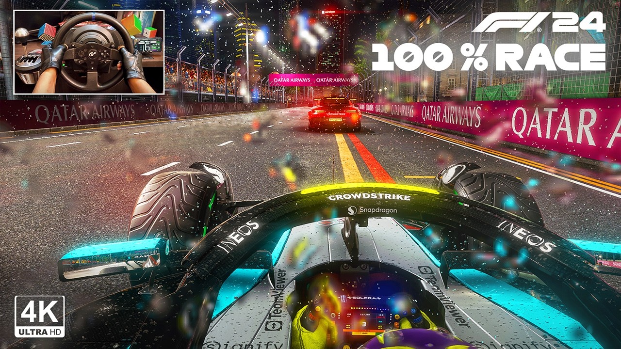 Lewis Hamilton's Mercedes AMG F1 W15 - Singapore GP 100% Race | F1 24 Steering wheel Gameplay