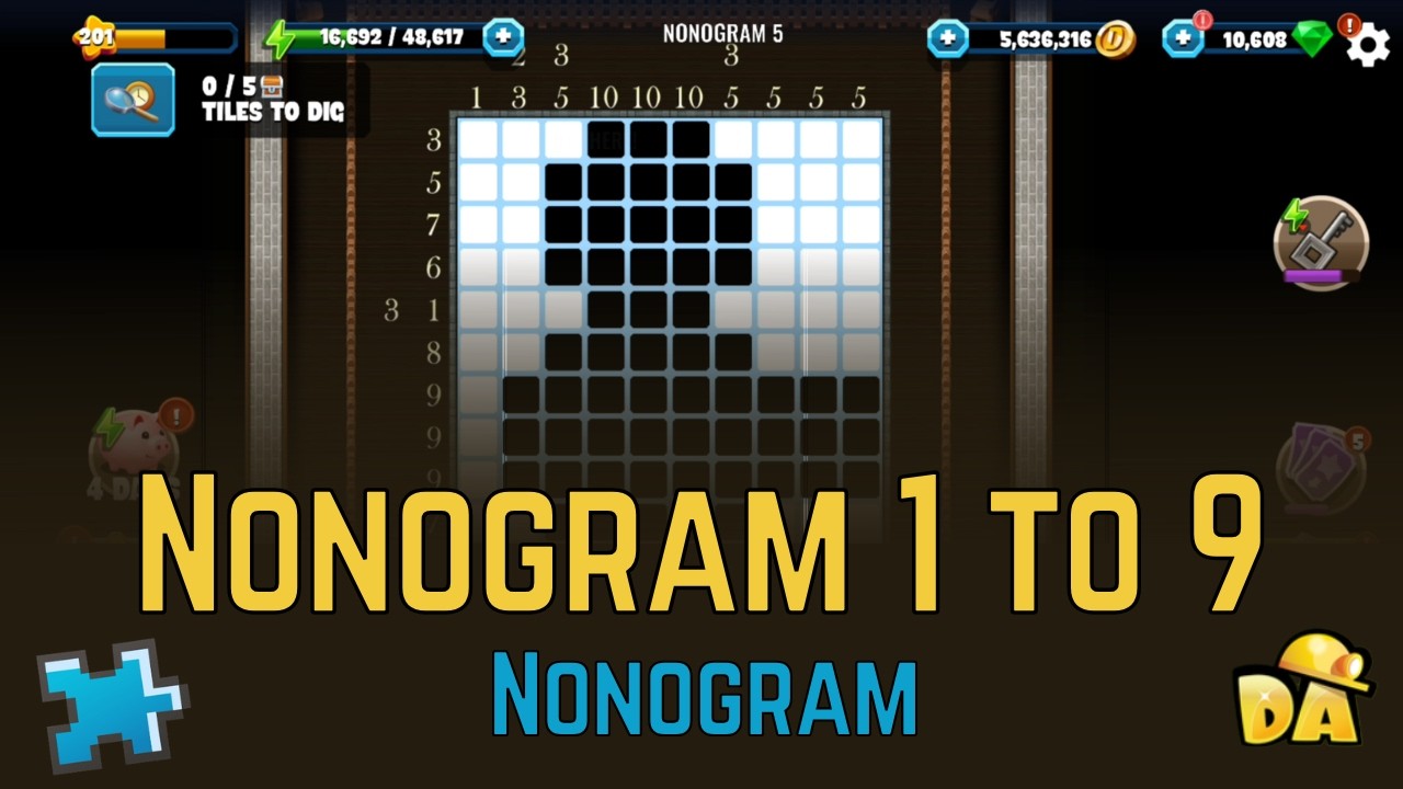 Nonogram 1 to 9 (All locations) - Diggy's Adventure