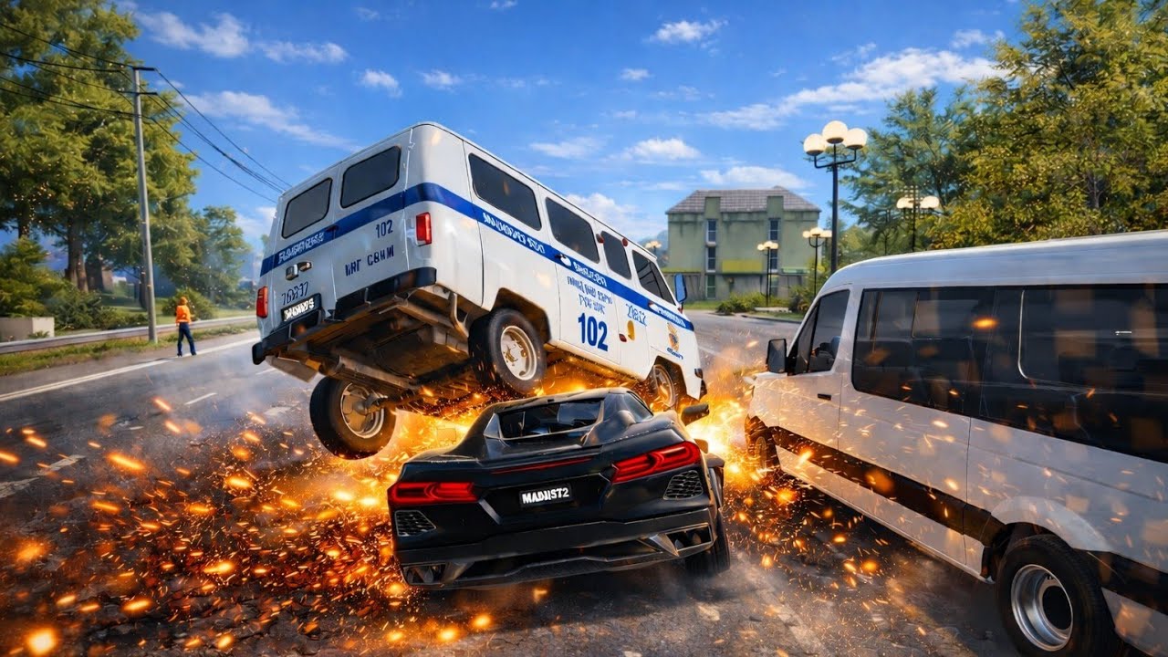 Insane Police Crash in Driving Simulator | Realistic Car Crash Gameplay 4K Ultra Graphics