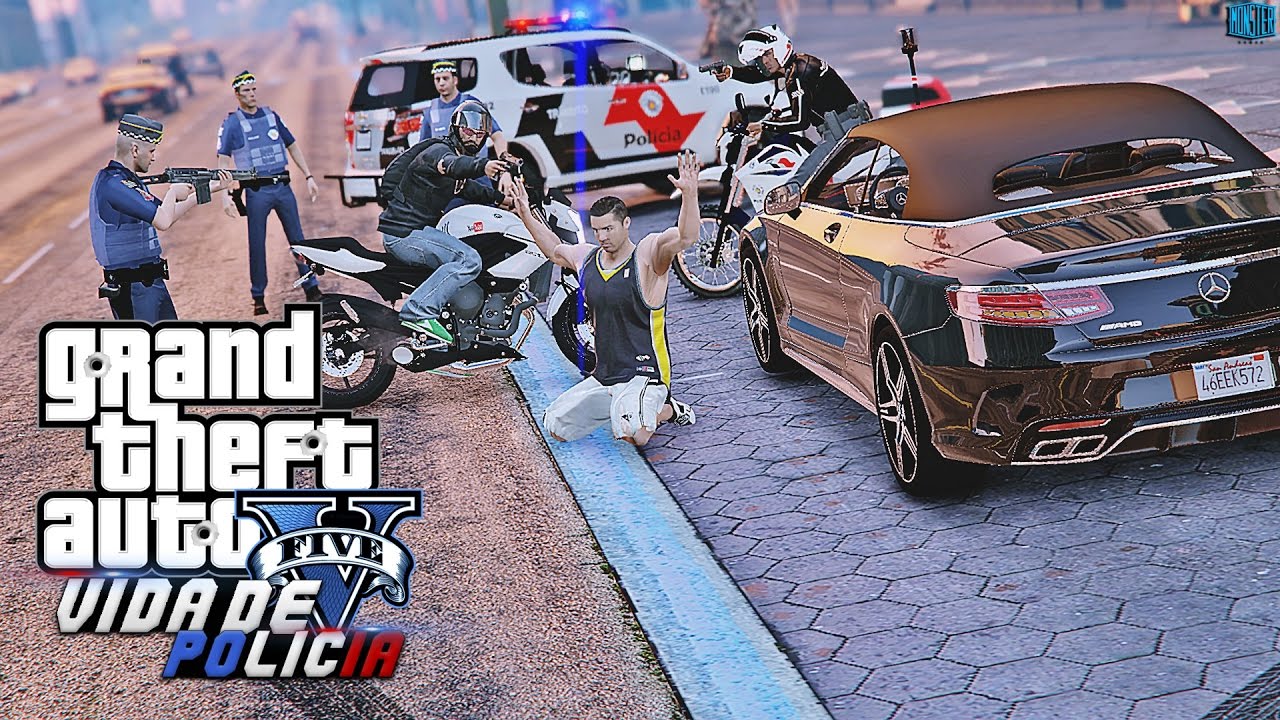 GTA V - Vida de Policia - PM Fazendo Escolta do Cristiano Ronaldo e Fazendo Blitz | Ep.14