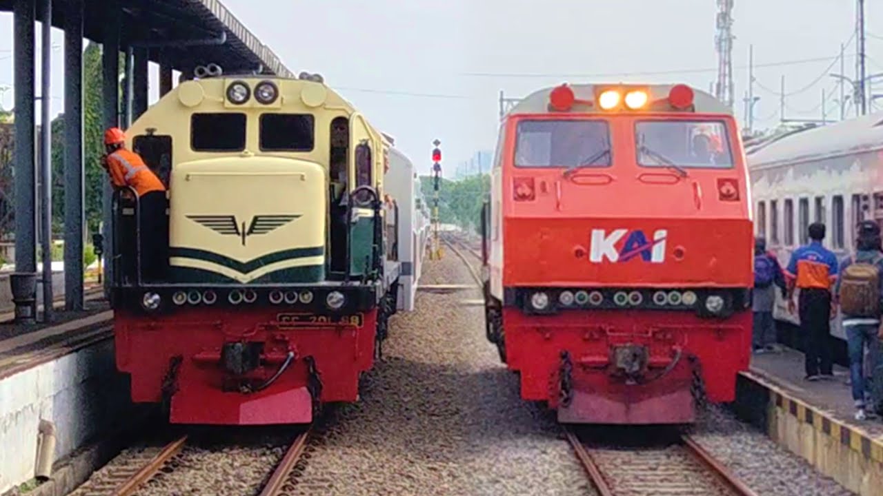 PASUKAN KERETA API LOKOMOTIF LIVERY SPESIAL DI STASIUN TERSIBUK SURABAYA : Loko CC 201 Vintage RnB