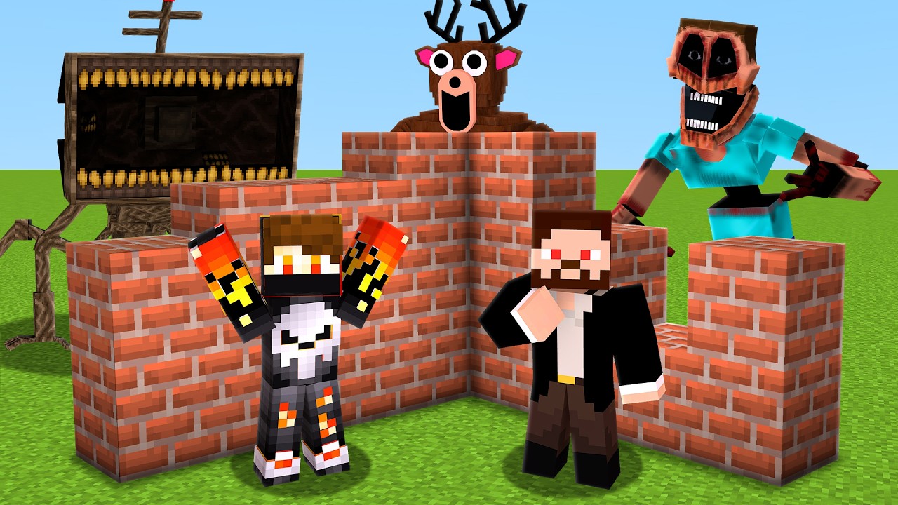 BUILD TO SURVIVE THE FAMOUS MONSTERS in MINECRAFT !!