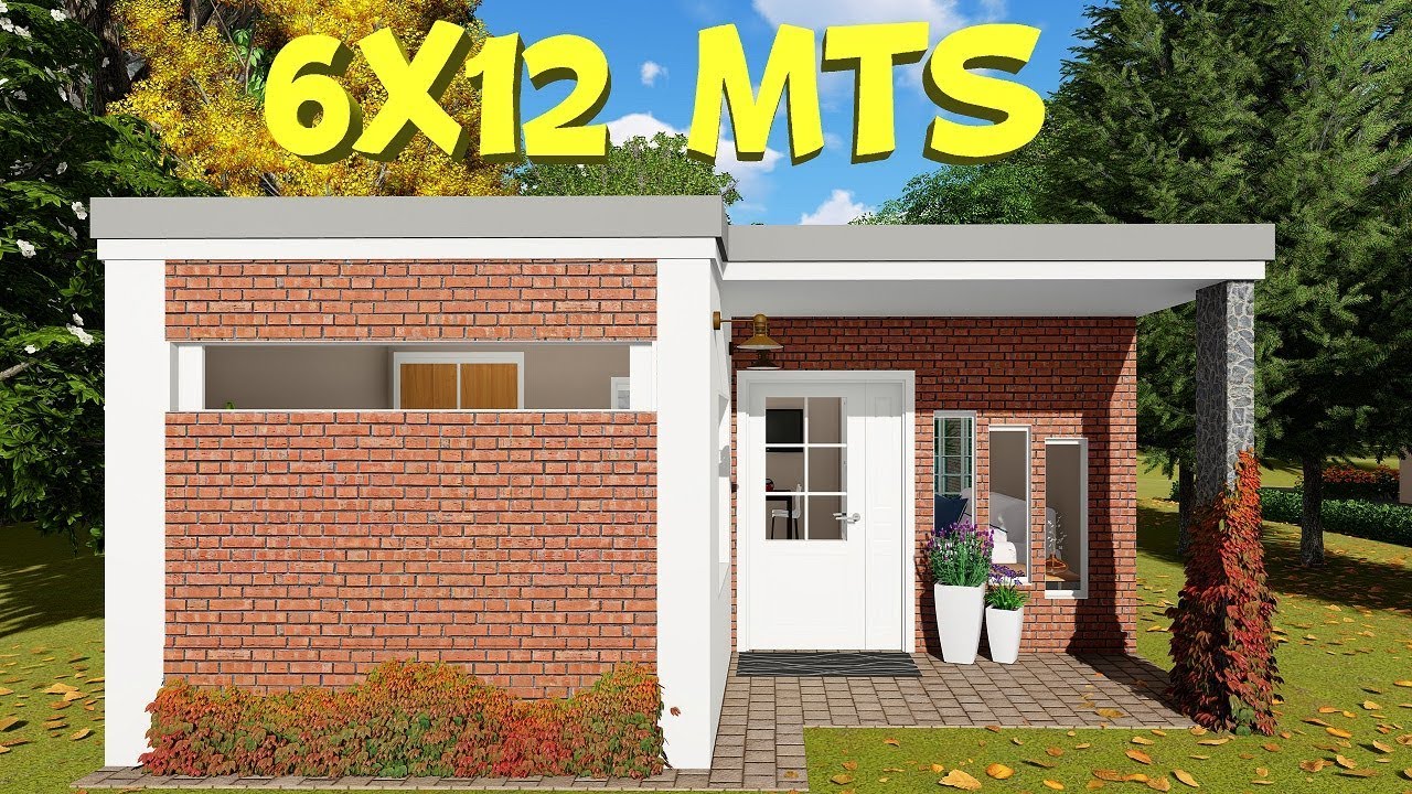 Plano de casa de 6x12m con 2 dormitorios