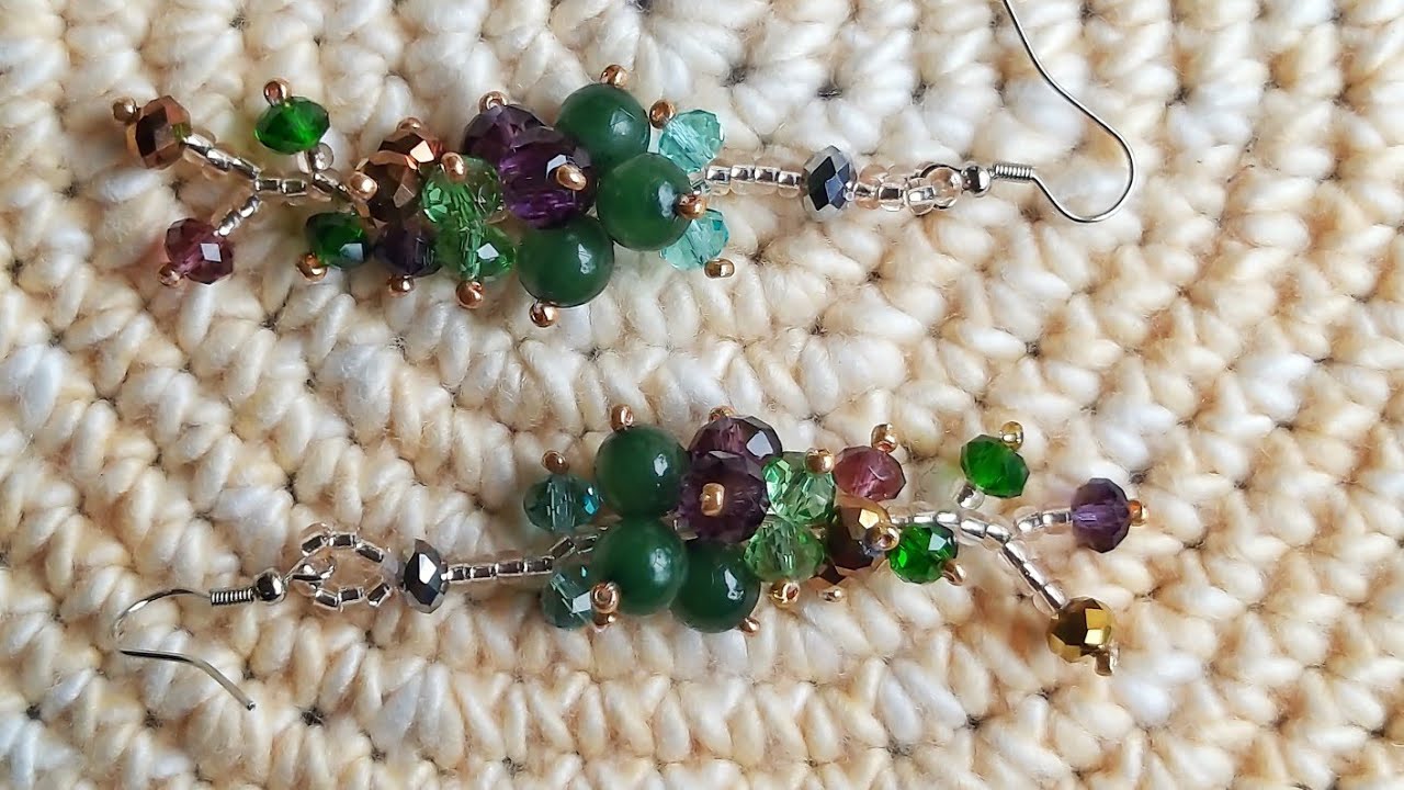 💖 Beautiful Cluster Earrings 💖 Crystal, Beads & Seed beads Dangling Earrings (0133)