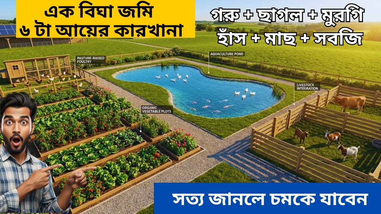 ১ বিঘা জমি = ৬টা আয়ের কারখানা। গরু + ছাগল + মুরগি + হাঁস + মাছ + সবজি