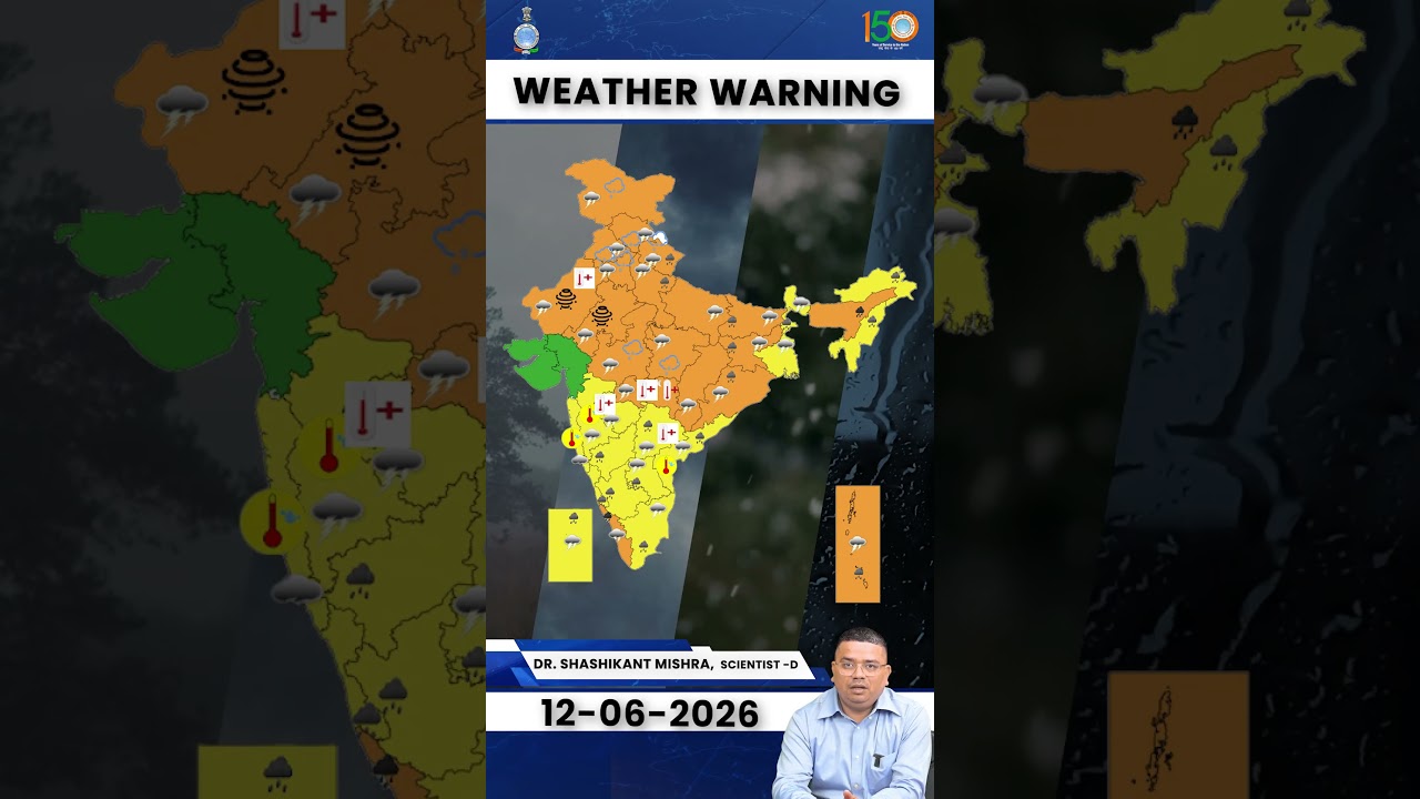 Weather Warning for 12th June, 2026 #shortvideo #southwestmonsoon #shorts #youtubeshorts